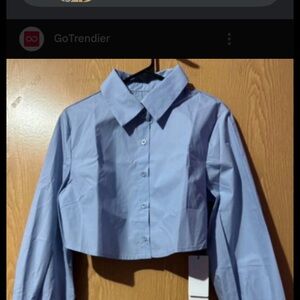 Light Blue Cropped Button-Up Shirt